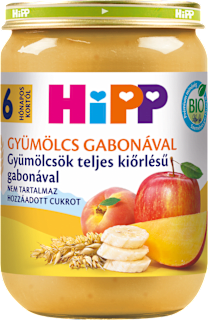 Bio bébidesszert gabonás gyümölcs - alma, mangó, banán, őszibarack 6 hónapos kortól HiPP