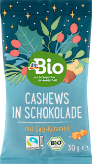 Cashews in Schokolade mit Salz-Karamell, Adventskalender zum Selbstgestalten 2026 dmBio