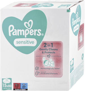 Vlhčené utierky Sensitive 2v1, 15 x 80 Pampers
