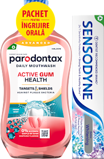 Setul Pastă de dinți Extra Whitening+Apă de gură Active Gum Health Fresh Mint SENSODYNE