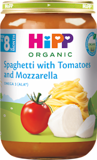 Bio bébimenü, spagetti paradicsommal és mozzarellával, 8 hónapos kortól HiPP