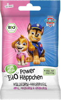 Kindersnack Power Häppchen Vollkorn-Haferriegel Apfel, Himbeeren & Erdbeeren, ab 12 Monaten PURE & FUN