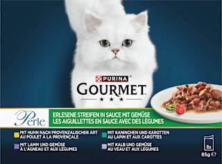 Nassfutter Katze Perle Erlesene Streifen in Soße mit Gemüse Purina Gourmet