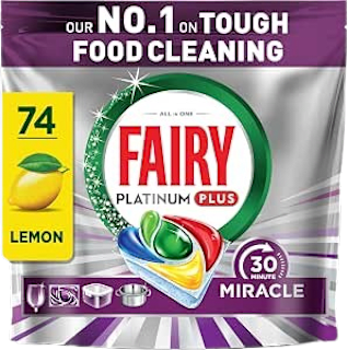 Detergent vase platinum plus AIO Lemon 74 buc
 FAIRY