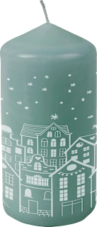 Stumpenkerze "Winterdorf" 130/60, eukalyptus-weiß Dekorieren & Einrichten