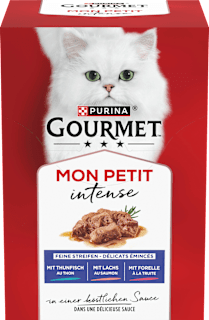 Nassfutter Katze mit Fisch, Mon Petit intense, Multipack (6x50 g) Purina Gourmet