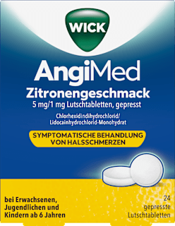 WICK AngiMed Lutschtabletten 5mg/1mg Chlorhexidindihydrochlorid/Lidocainhydrochlorid Monohydrat mit Zitronengeschmack WICK