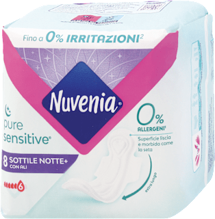 Assorbenti Pure Sensitive sottile goodnight+ con ali Nuvenia