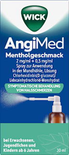 WICK AngiMed Spray zur Anwendung in der Mundhöhle 2mg/ml + 0,5mg/ml Chlorhexidinbis(D-gluconat)/Lidocainhydrochlorid-Monohydrat mit Mentholgeschmack WICK