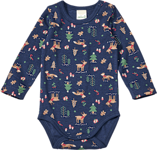 Body Langarm mit Weihnachts-Muster, blau, Gr. 86/92 ALANA