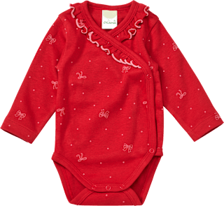 Wickelbody Langarm mit Schleifen-Muster, rot, Gr. 62/68 ALANA