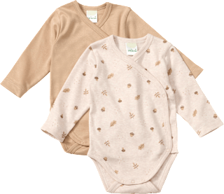 Wickelbody Langarm mit Herbst-Muster, beige, Gr. 62/68 ALANA