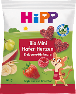 Bio mini zabszívek eperrel és málnával, 3 éves kortól HiPP