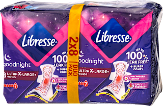 Éjszakai egészségügyi szárnyas betét, Ultra Extra Large, Duopack Libresse