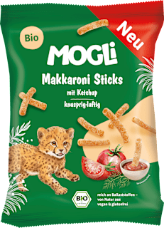 Kindersnack Makkaroni Sticks mit Ketchup ab 3 Jahren MOGLi