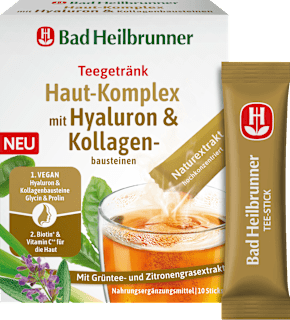Teegetränk, Haut-Komplex mit Hyaluron & Kollagenbausteinen (10 Sticks) Bad Heilbrunner