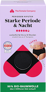 Periodenunterwäsche Teens Hipster Starke Periode & Nacht schwarz, Gr. 170 The Female Company