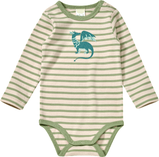 Body Langarm mit Drachen-Motiv, grün + beige, Gr. 98/104 ALANA