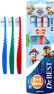 Zahnbürste Kinder Paw Patrol, bis 7 Jahren  Vorteilspack (2+1 Gratis) Dr. BEST