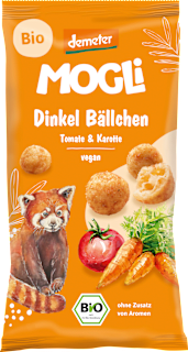 Kindersnack Dinkelbällchen Tomate und Karotte MOGLi