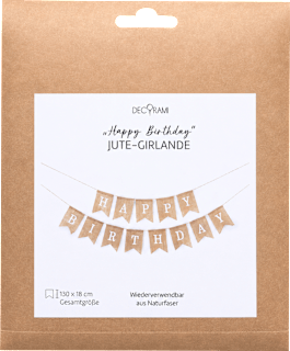Girlande "Happy Birthday", Jute DECORAMI