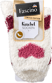 Kuschelsocken mit Herz-Muster weiß & rosa Gr. 39-42 Fascino