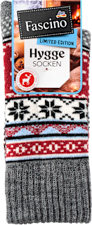 Socken mit Norweger-Muster grau & rot Gr. 39-42 Fascino