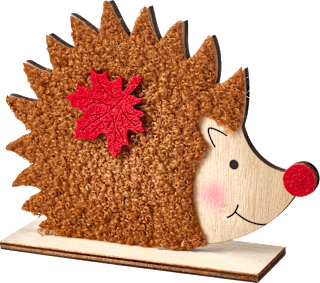 Holzaufsteller Igel mit Teddyfell & Blatt, braun-rot (11 cm) Dekorieren & Einrichten