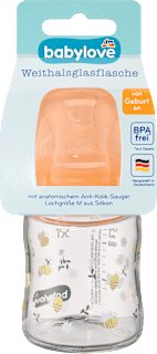 Babyflasche aus Glas Weithals orange, 120 ml babylove