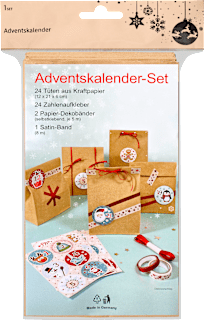 Adventskalender mit Papiertüten, Satinband, Aufkleber & Washitape Dekorieren & Einrichten
