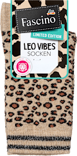 Socken mit Leo-Muster & Glitzer-Bund beige & schwarz Gr. 39-42 Fascino