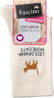 Crew Socken mit Katzen-Motiv beige + rosa Gr. 39-42 Fascino