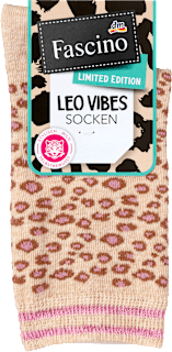 Socken mit Leo-Muster & Glitzer-Bund beige & rosa Gr. 39-42 Fascino