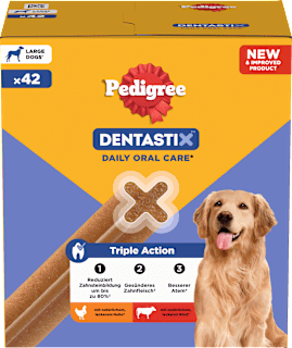 Kausnack Hund Zahnpflege DentaStix für große Hunde, Multipack (6x7 Stück) Pedigree