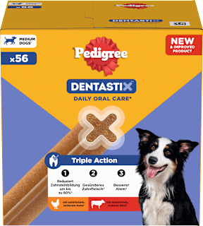 Kausnack Hund Zahnpflege DentaStix für mittelgroße Hunde, Multipack (8x7 Stück) Pedigree