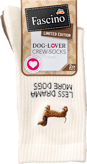 Crew Socken mit Hunde-Motiv beige + braun Gr. 39-42 Fascino