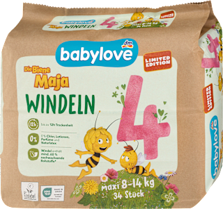 Windeln Biene Maja Gr. 4 maxi (8-14 kg) babylove