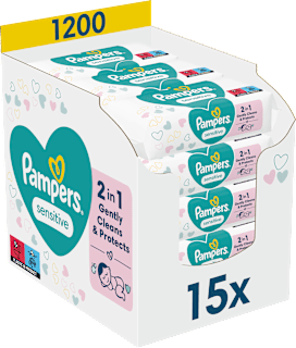 Vlažni robčki sensitive, XXL pakiranje, 15 x 80 Pampers