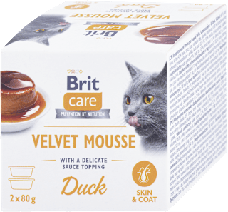 Krmivo pre mačky v miske care Velvet Mousse kačka Brit