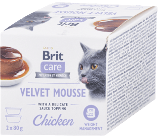 Krmivo pre mačky v miske care Velvet Mousse kura Brit