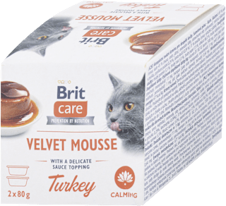 Krmivo pre mačky v miske care Velvet Mousse morka Brit