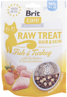 Pochúťka pre mačky care Raw Treat Hair&Skin Brit