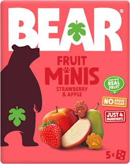 ovocné minis tlapičky s příchutí jahoda a jablko 5x20 g Bear