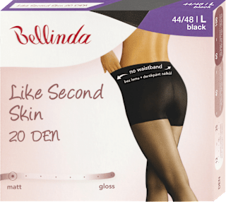 Hlačne nogavice Like Second Skin, 20 DEN, 44-48, črne Bellinda