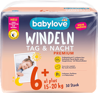 Windeln Premium Tag & Nacht Gr. 6+ xl plus (15-20 kg) babylove