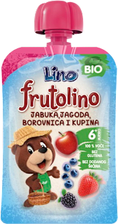 Frutolino Bio voćni pire jabuka, jagoda, borovnica,  6+ mj. Lino