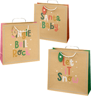 Geschenktasche Santa Baby, Jingle Bell Rock & Let iT Snow, maxi quadratisch NK Profissimo