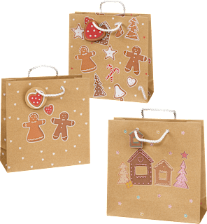 Geschenktasche Lebkuchen Pärchen, allover & Häuser, midi quadratisch veredelt NK Profissimo