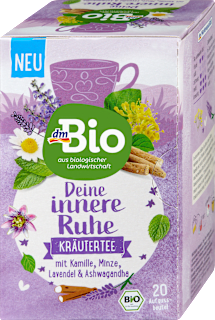 Ceai din plante, pentru liniștea ta interioară, cu mușețel, mentă, lavandă și ashwagandha dmBio