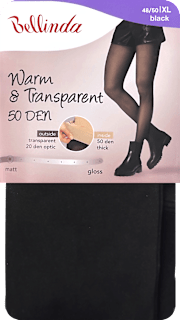 punčochové kalhoty Warm&Transparent 50DEN, velikost 48-52, černé Bellinda
